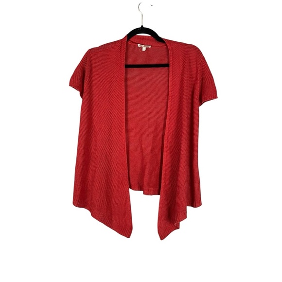 Eileen Fisher Petite Open Front Linen Cardigan PM Red Short Sleeve Knit - Picture 1 of 8